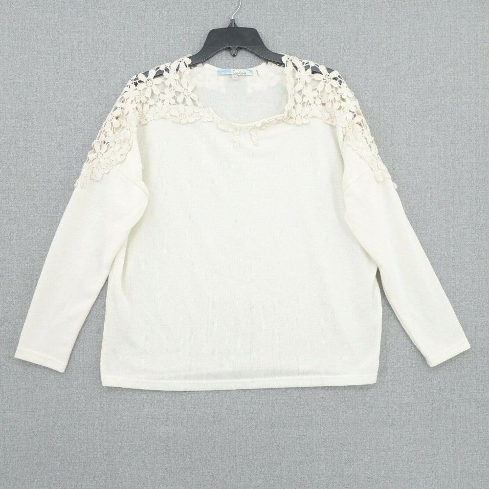 Cecico Blouse Womens Large White Long Sleeve Keyhole Cut Out Stretch